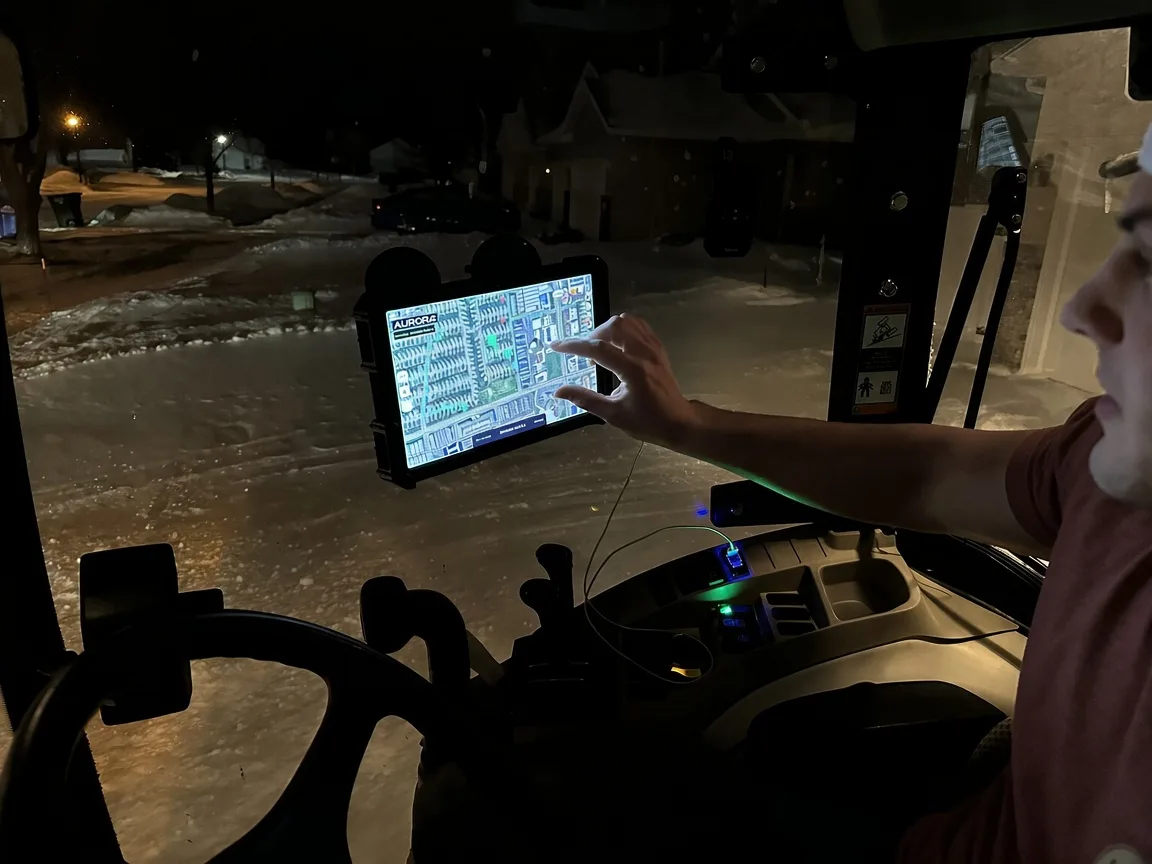 A Baker Snow & Ice operator using the Aurora dispatch and tracking system